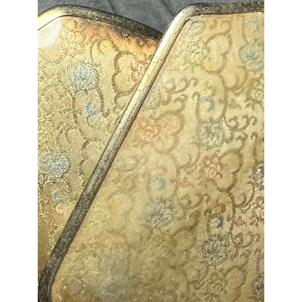 Vintage Gold Vanity Mirror Hair Brush Set Floral Brocade‎ Design Dressing Set